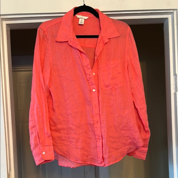 H&M Linen Coral Button-Up Shirt - Picture 1 of 6